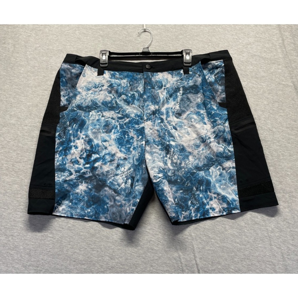 Magellan Pro Angler Fishing Board Shorts Mens 2XL Black Blue Mossy Oak Quick Dry